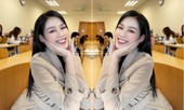 Giản dị lên giảng đường, Hoa hậu Đỗ Thị Hà vẫn được khen ngợi xinh đẹp rạng rỡ