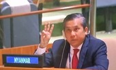 Đại sứ Myanmar giơ biểu tượng phản đối đảo chính trong phiên họp LHQ