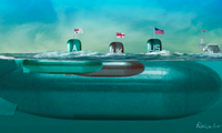 Minh họa thoả thuận chế tạo tàu ngầm giữa 3 nước Úc, Mỹ và Anh. Ảnh: James Ferguson