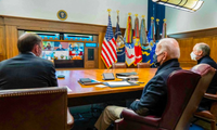 Tổng thống Mỹ Joe Biden họp với đội phụ trách an ninh quốc gia về khủng hoảng Nga - Ukraine ngày 22/1. (Ảnh: Reuters)