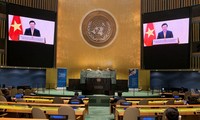 Phó Thủ tướng Phạm Bình Minh phát biểu tại cuộc họp của Đại hội đồng Liên Hợp quốc bằng hình thức ghi hình. (Ảnh: Mofa)