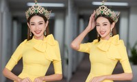 Hoa hậu Thuỳ Tiên diện áo dài vàng rực, đọ sắc bên dàn sao đình đám khi ghi hình cho VTV