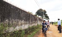 Nhiều vết nứt trên tường rào trường Tiểu học Nguyễn Công Trứ.