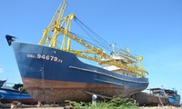 Tàu cá vỏ thép QNa - 94679 TS của ông Liên đang nằm bờ ở Đà Nẵng.