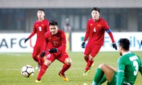 Người hùng Quang Hải ghi 2 bàn thắng vào lưới U23 Qatar. Ảnh: Nhật Minh.