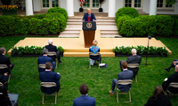Tổng thống Mỹ Donald Trump trong cuộc họp với nhóm đặc trách COVID-19 tại Nhà Trắng ngày 14/4 Ảnh: NYT