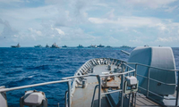Tàu HMNZS Te Kaha của New Zealand trong một cuộc tập trận gần Philippines Ảnh: NZDF 