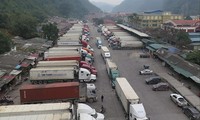 Xe hàng chở nông sản tồn ở cửa khẩu Tân Thanh. Ảnh: Duy Chiến 
