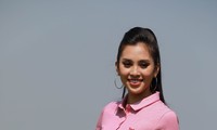 Hoa hậu Tiểu Vi trên sân golf Đồng Mô năm 2018 Ảnh: Hồng Vĩnh