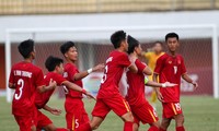 Các cầu thủ U16 Việt Nam trong chiến thắng 2-0 trước Thái Lan ở bán kết U16 Đông Nam Á 2022 Ảnh: VFF 