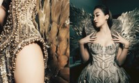 Cận cảnh vẻ đẹp bộ váy nặng 40kg khiến Hoa hậu Mỹ Linh lo sợ sẽ bị ngã trên sàn catwalk