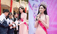 Hoa hậu Đỗ Thị Hà được khen chọn trang phục nền nã trong buổi ra mắt quỹ học bổng tên mình