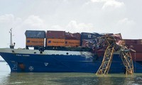 Khoảnh khắc tàu hàng hơn 8.200 tấn tông sập cẩu thi công đường cao tốc ở TPHCM