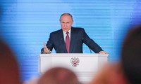 Tổng thống Nga Vladimir Putin công bố Thông điệp Liên bang hôm qua, 1/3. Ảnh: Tass