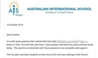 Thông báo về chị em sinh đôi tự tử của trường Quốc tế Australia (AIS)