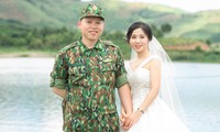 Thượng úy Lê Bá Liêm và vợ sắp cưới Nguyễn Thị Bích Ngọc. Ảnh: NVCC