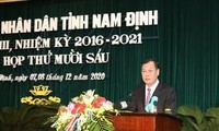 Tân Chủ tịch HĐND tỉnh Nam Định Lê Quốc Chỉnh phát biểu nhận nhiệm vụ - Ảnh: Hoàng Long