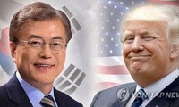Tổng thống Hàn Quốc Moon Jae-in (trái) và người đồng cấp Donald Trump của Mỹ.