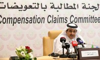 Bộ trưởng Tư pháp Qatar Ali bin Fetais Al-Marri trong buổi họp báo công bố thành lập Ủy ban đòi bồi thường. Ảnh: AFP 