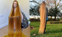 Choáng với má tóc dài gần 1m60 của nàng Rapunzel đời thực