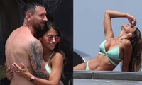 Bà xã Messi ‘bốc lửa’ với bikini, ôm ấp danh thủ Argentina trên du thuyền