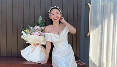 Kỷ niệm 1 năm kết hôn, Tóc Tiên mặc lại váy cưới cũ khoe khéo vòng 1 căng đầy