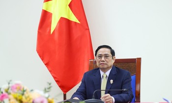 Thủ tướng Phạm Minh Chính tại cuộc điện đàm. (Ảnh: Mofa)