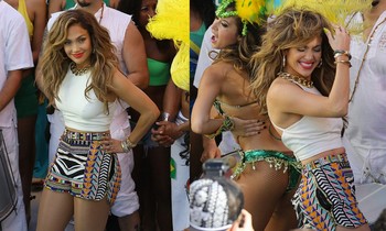 Ca sĩ Jennifer Lopez trên phim trường thực hiện video của ca khúc "We Are One (Ole Ola)"