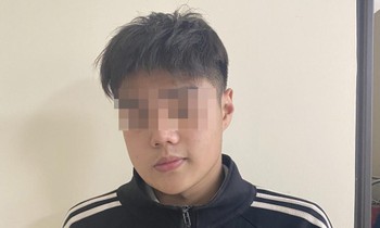 Hoàng Quốc Anh tại cơ quan công an. Ảnh Công an TP Hà Nội.