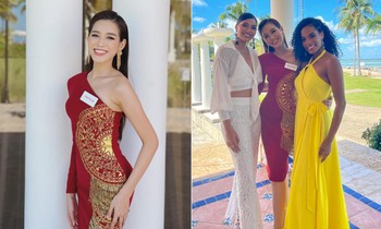 Đỗ Thị Hà diện váy lệch vai quyến rũ, rạng rỡ đọ sắc bên đương kim Hoa hậu thế giới