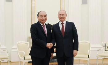 Chủ tịch nước Nguyễn Xuân Phúc và Tổng thống Nga Vladimir Putin trong cuộc gặp ngày 30/11. (Ảnh: Sputnik)