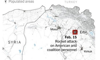 Địa điểm diễn ra vụ không kích hôm 25/2 nằm trên biên giới Syria-Iraq ảnh: New York Times