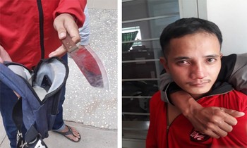 Tuấn bị 'bắt nóng' khi đang nhận tiền của nạn nhân.