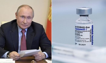 Tổng thống Nga Putin và vắc xin Sputnik V. Ảnh: RT