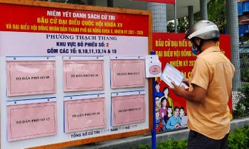 Người dân Đà Nẵng tìm hiểu thông tin bầu cử tại một điểm niêm yết.