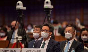 Phó Thủ tướng Vũ Đức Đam phát biểu tại Phiên thảo luận cấp cao của Khoá họp thường niên lần thứ 78 của ESCAP. (Ảnh: Mofa)