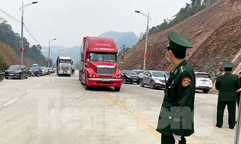 Chủ hàng và nhân công bốc xếp hàng hóa nhộn nhịp tại cửa khẩu Tân Thanh .Ảnh: Duy Chiến