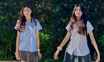 Hai con gái MC Quyền Linh được gọi là 'nữ thần đồng phục' khi bắt đầu năm học mới