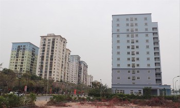 Tòa nhà TÐC phố Tân Mai (Hoàng Mai) không có người đến ở, xung quanh trở thành nơi tập kết rác thải. Ảnh: Doãn Thành