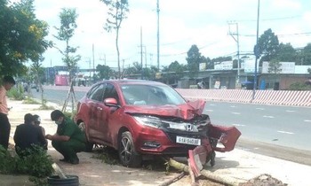 Sau khi tông đổ cây, tài xế ô tô 'ngồi thiền' trên vỉa hè