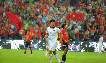Văn Tùng sau bàn thắng ghi được vào lưới Timor Leste Ảnh: Trọng Tài