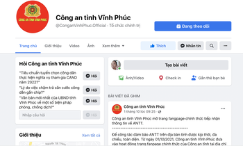 Fanpage của Công an tỉnh Vĩnh Phúc.