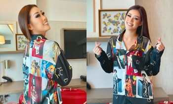 Hoa hậu Khánh Vân khoe bộ pyjamas đặc biệt in hình các đại diện Việt Nam ở Miss Universe