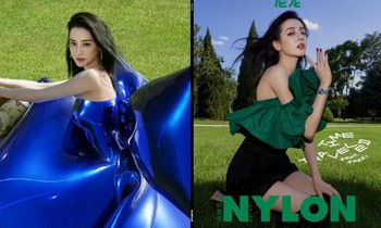 Địch Lệ Nhiệt Ba mặc váy bong bóng khổng lồ, tạo dáng siêu hiểm hóc trên bìa tạp chí