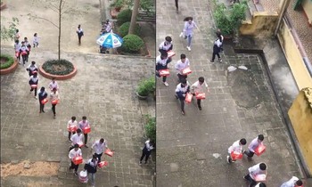 Dàn trai đẹp bê hộp quà đỏ chót từ sân trường vào lớp như đi bê tráp, ra là tặng quà 20/10