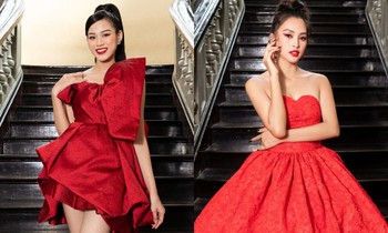 Hoa hậu Đỗ Thị Hà, Tiểu Vy khoe vai trần trong show thời trang với dress code đỏ rực