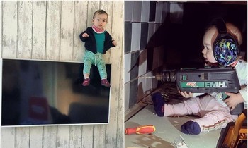 Thót tim với bộ ảnh "anh bô” ở nhà trông con: Quá nhây, quá mạo hiểm!
