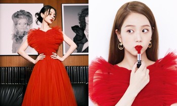 Ngắm Angelababy diện váy đỏ Dior bồng bềnh mới hiểu vì sao Jisoo chỉ chụp ảnh chính diện