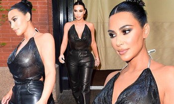 Kim Kardashian diện áo yếm mỏng tang, ẩn hiện vòng 1 nóng bỏng