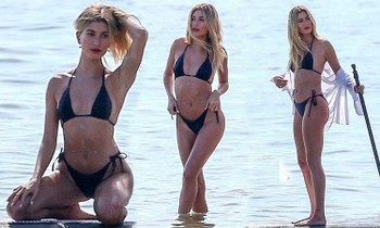 Hailey Bieber phô diễn dáng nuột nà, chuẩn 'từng cm' với bikini trên biển